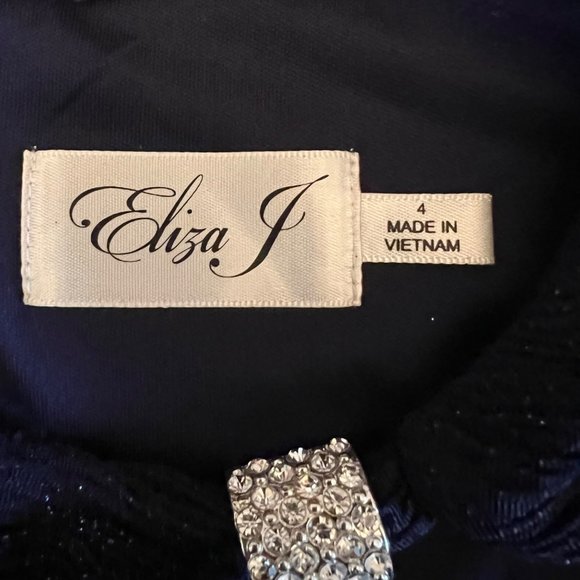 Eliza J NWT Navy Blue Sleeveless Ruched Cutout Keyhole Neck Sparkle Dress Size 4 - Picture 7 of 10